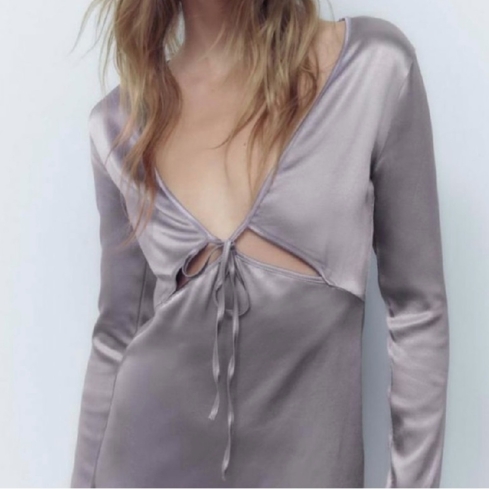 ZARA Long Sleeve Mini Silver Dress Size Large